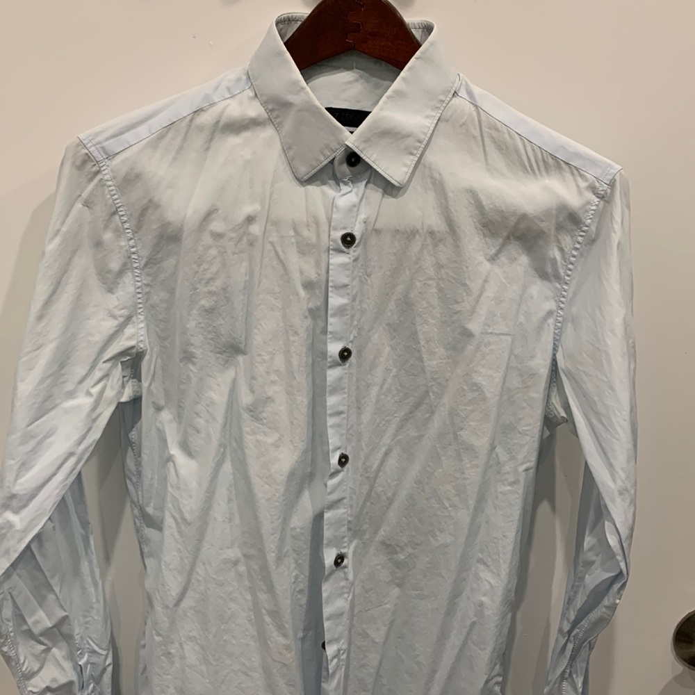 ZZEGNA Mens Slim Blue Button-Down Premium Cotton Shirt